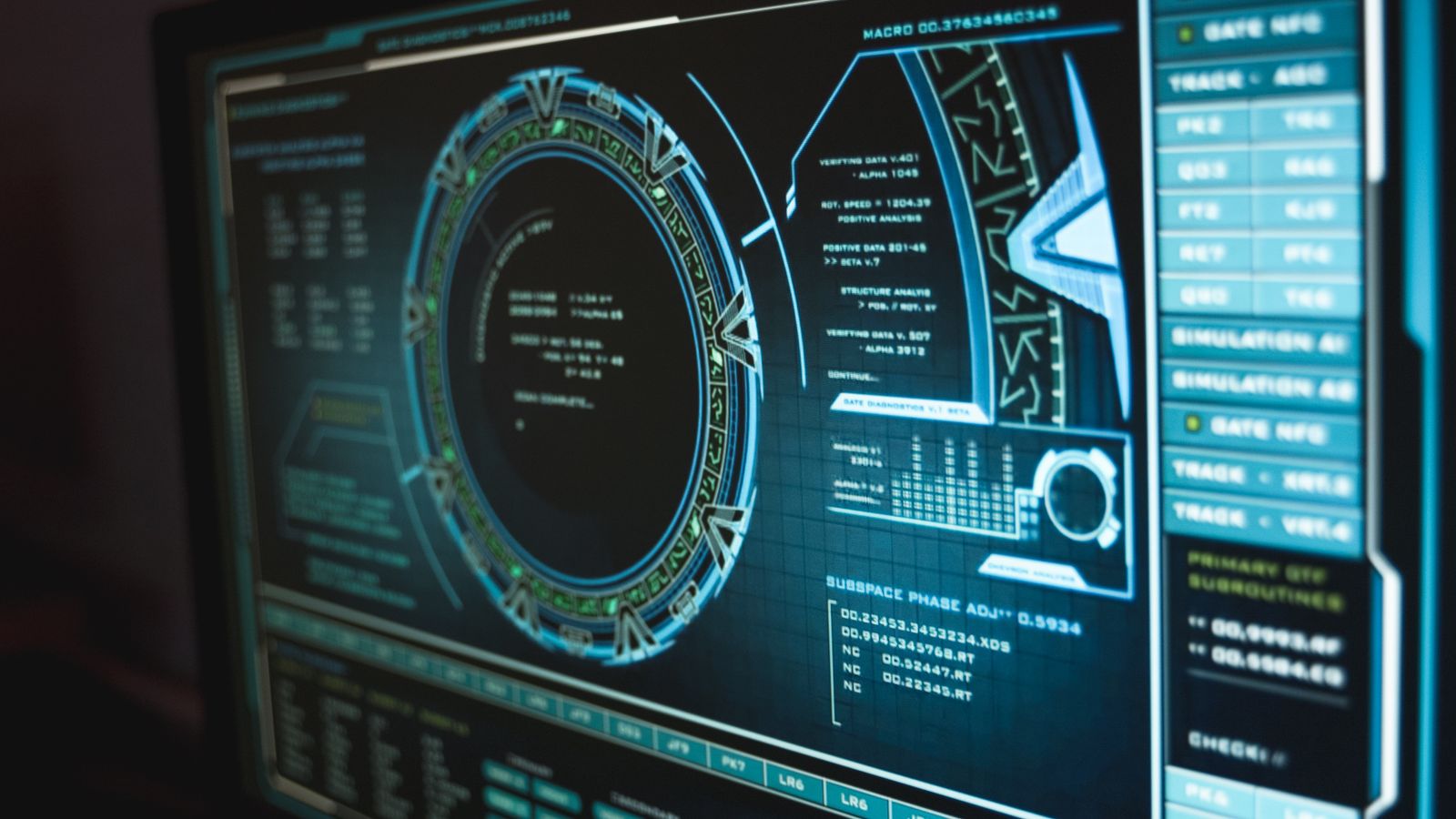 A futuristic data dashboard interface on screen