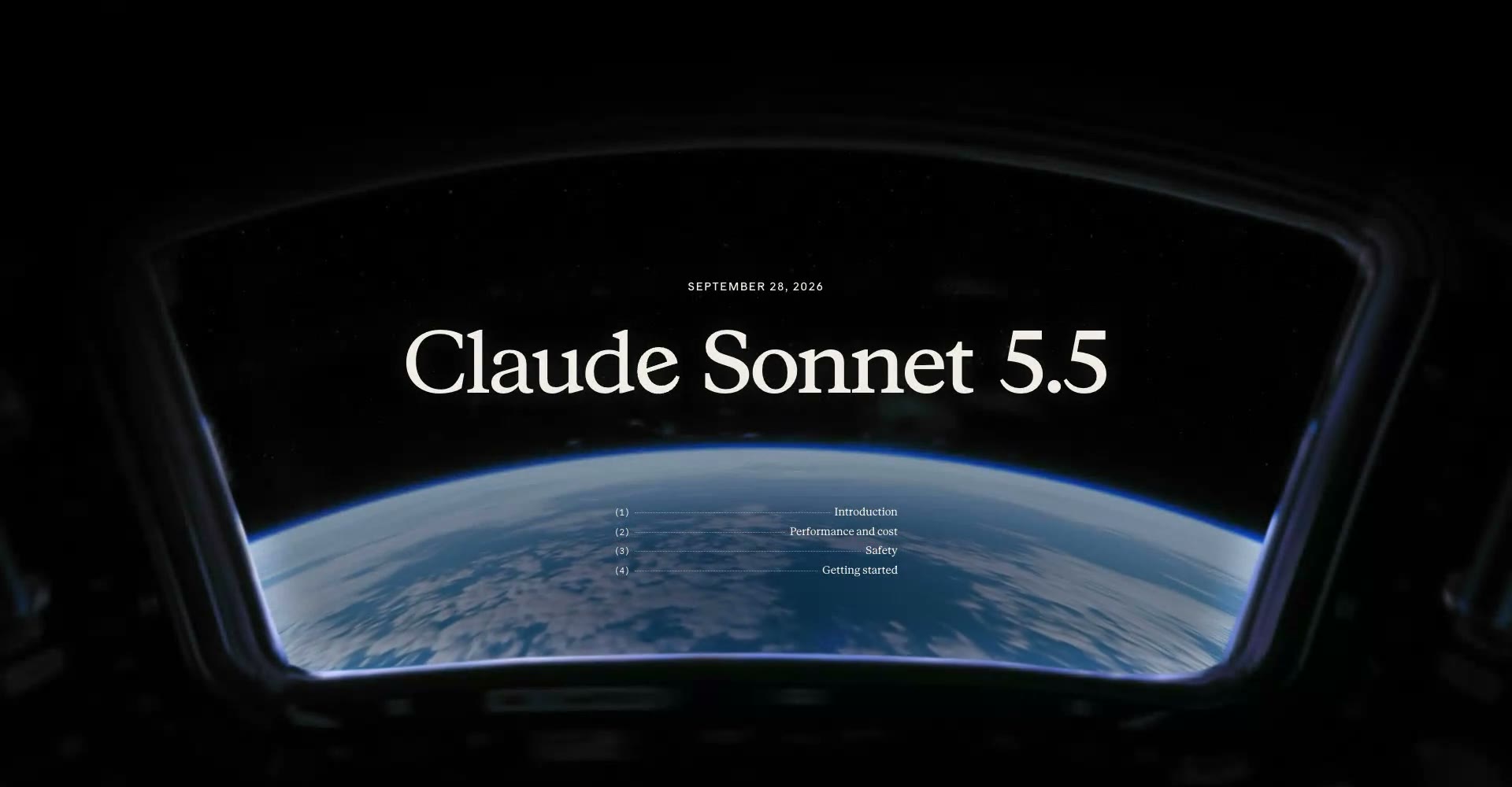 Earth seen through the window of a spacecraft, with the title Claude Sonnet 5.5