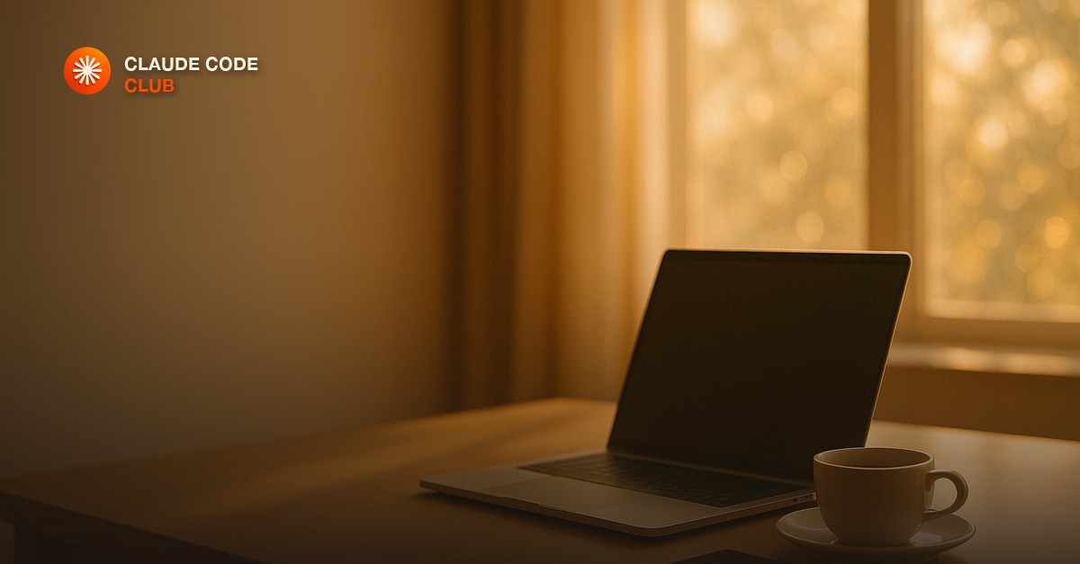 A calm desk by a window with a laptop open to an email draft, a coffee and a phone face-down in warm morning light