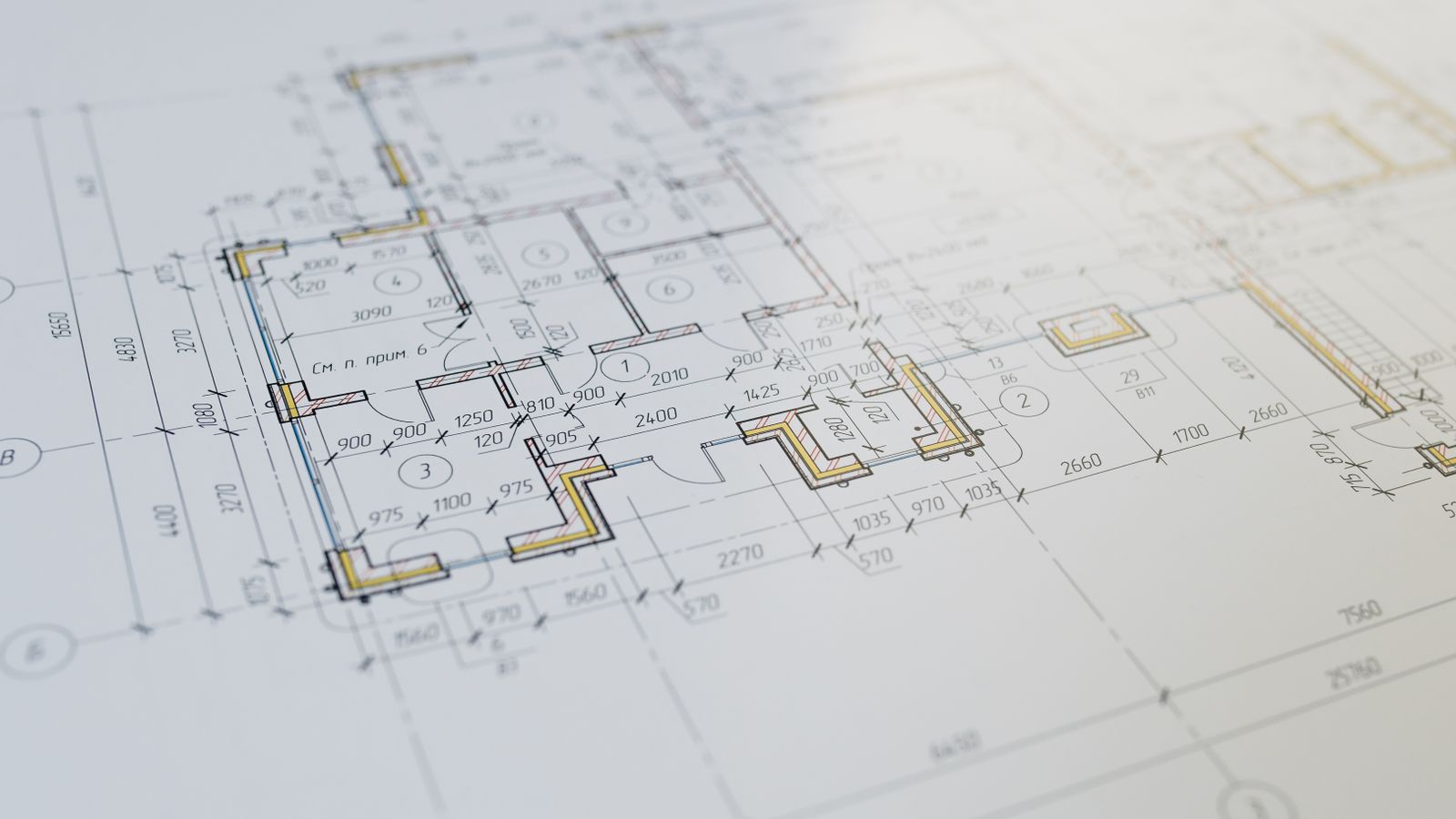 An architectural floor plan with measurements and room numbers.