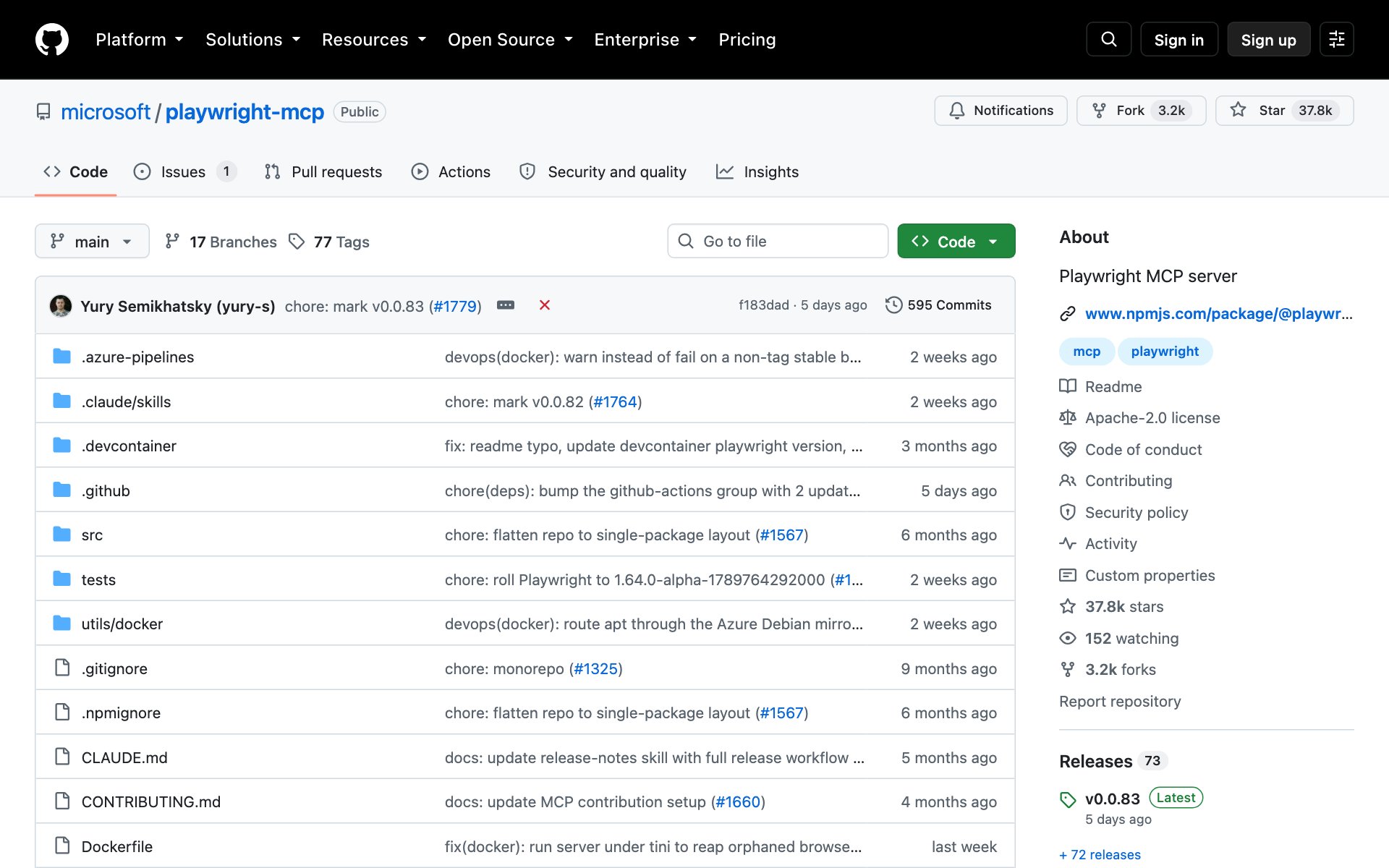 The Playwright MCP repo on GitHub with its star count
