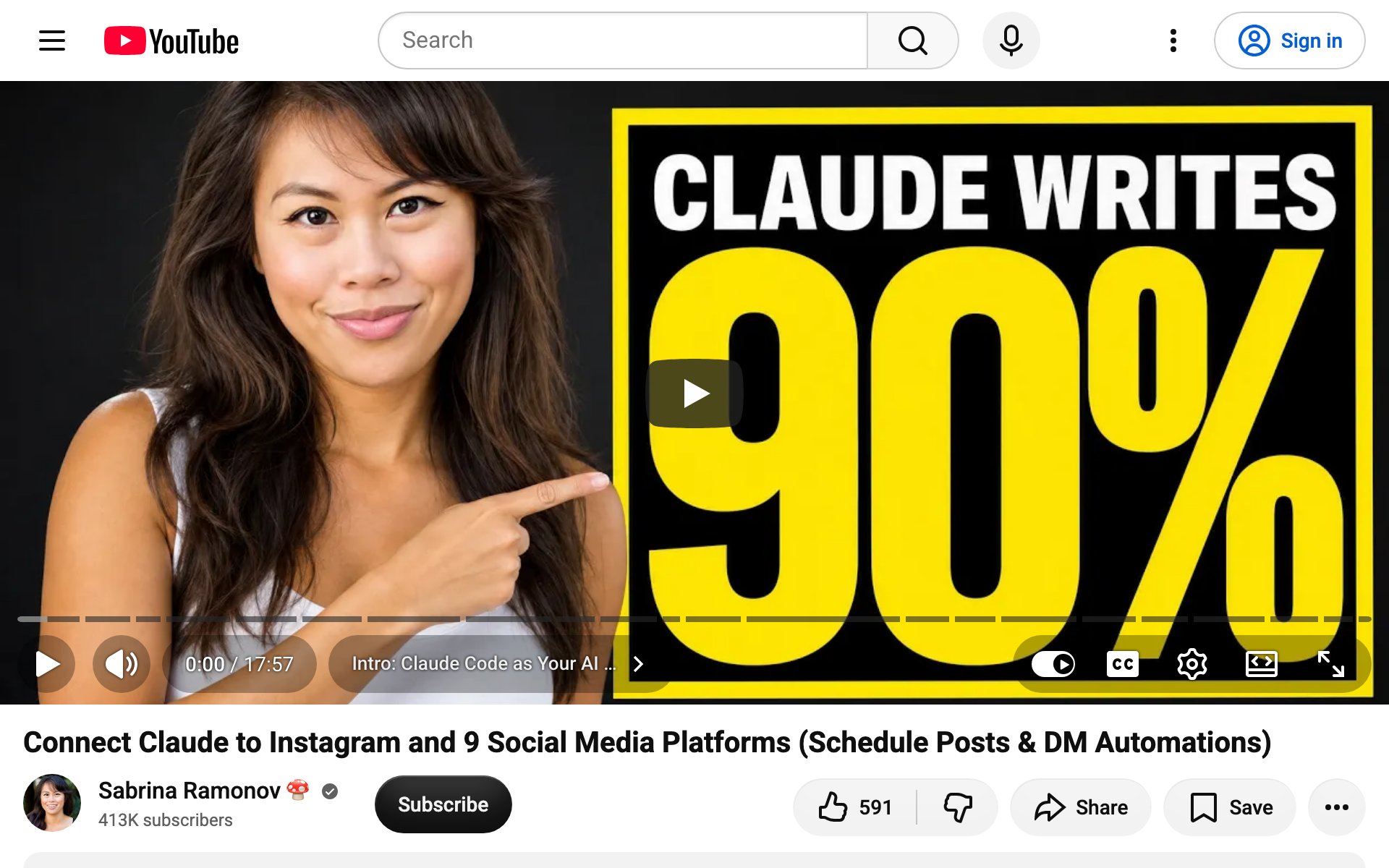 Sabrina Ramonov's YouTube tutorial on connecting Claude to Blotato