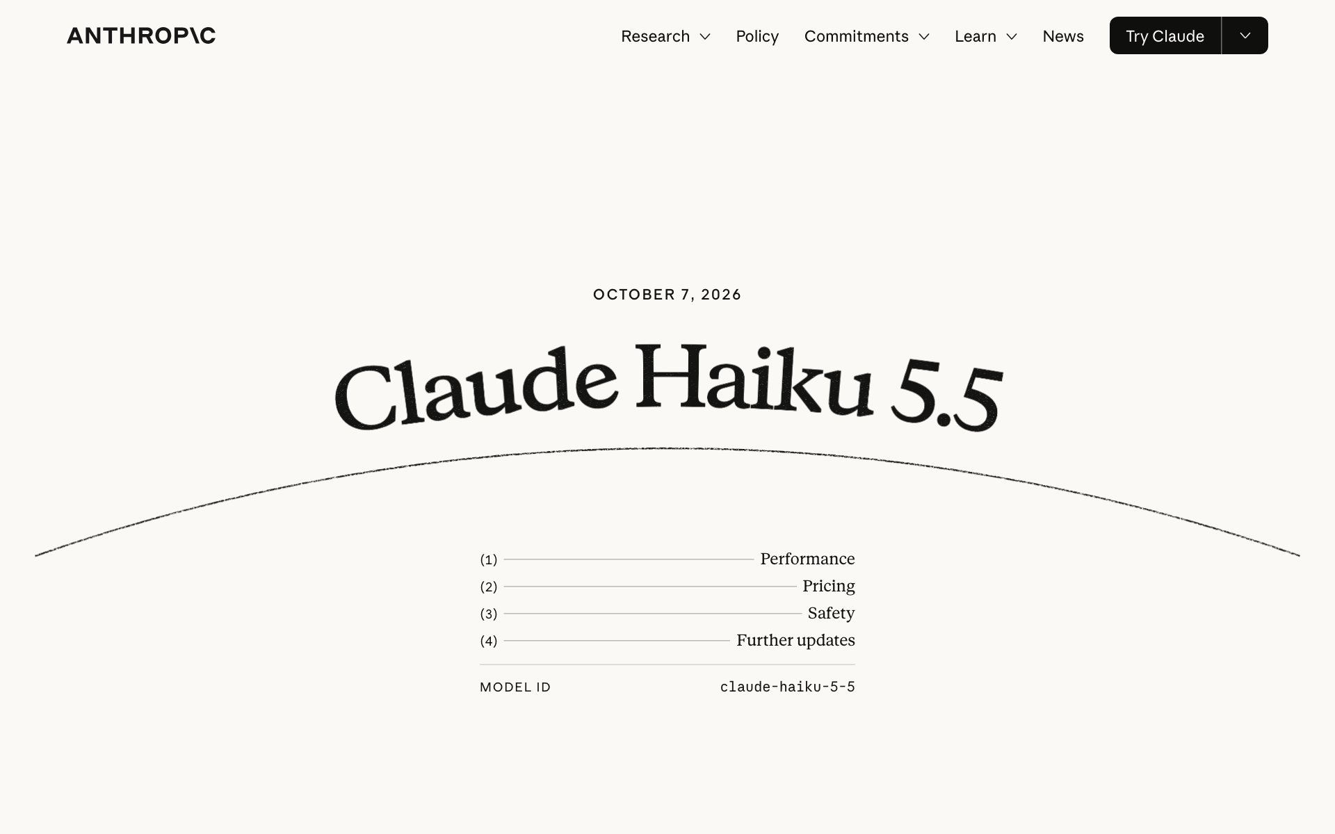 The Anthropic announcement page for Claude Haiku 5.5, dated October 7, 2026