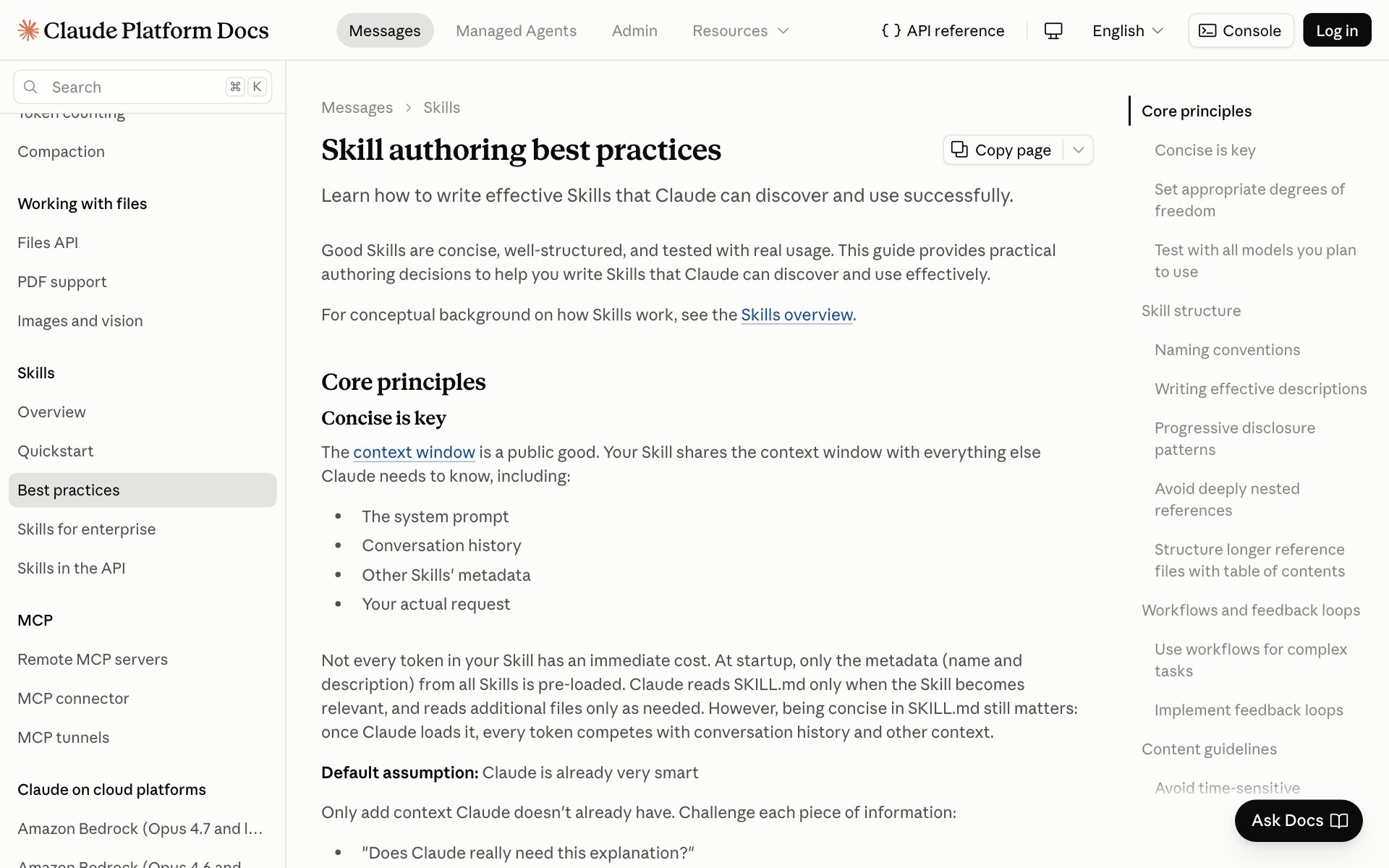 The Claude Platform docs page called Skill authoring best practices