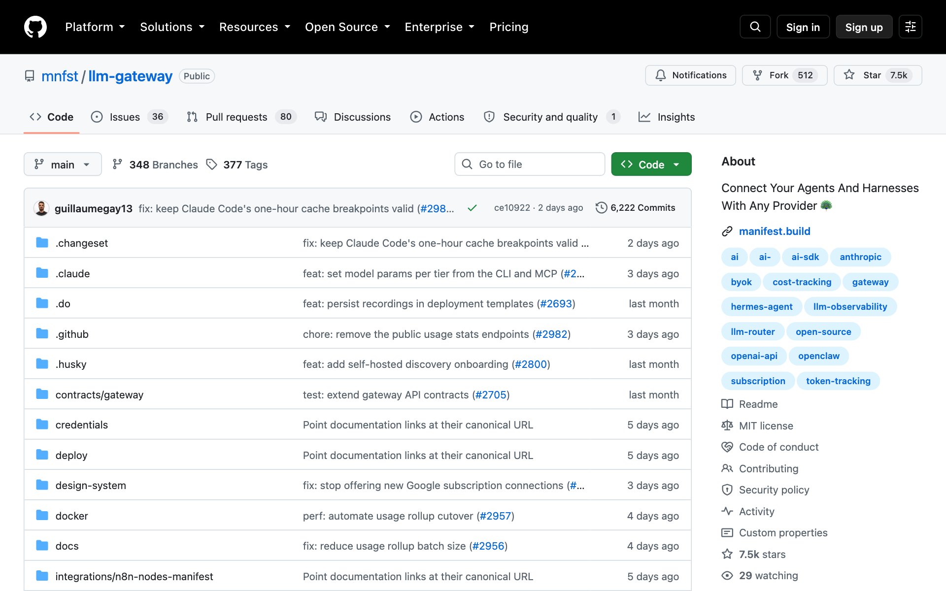 The Manifest LLM Gateway repo on GitHub