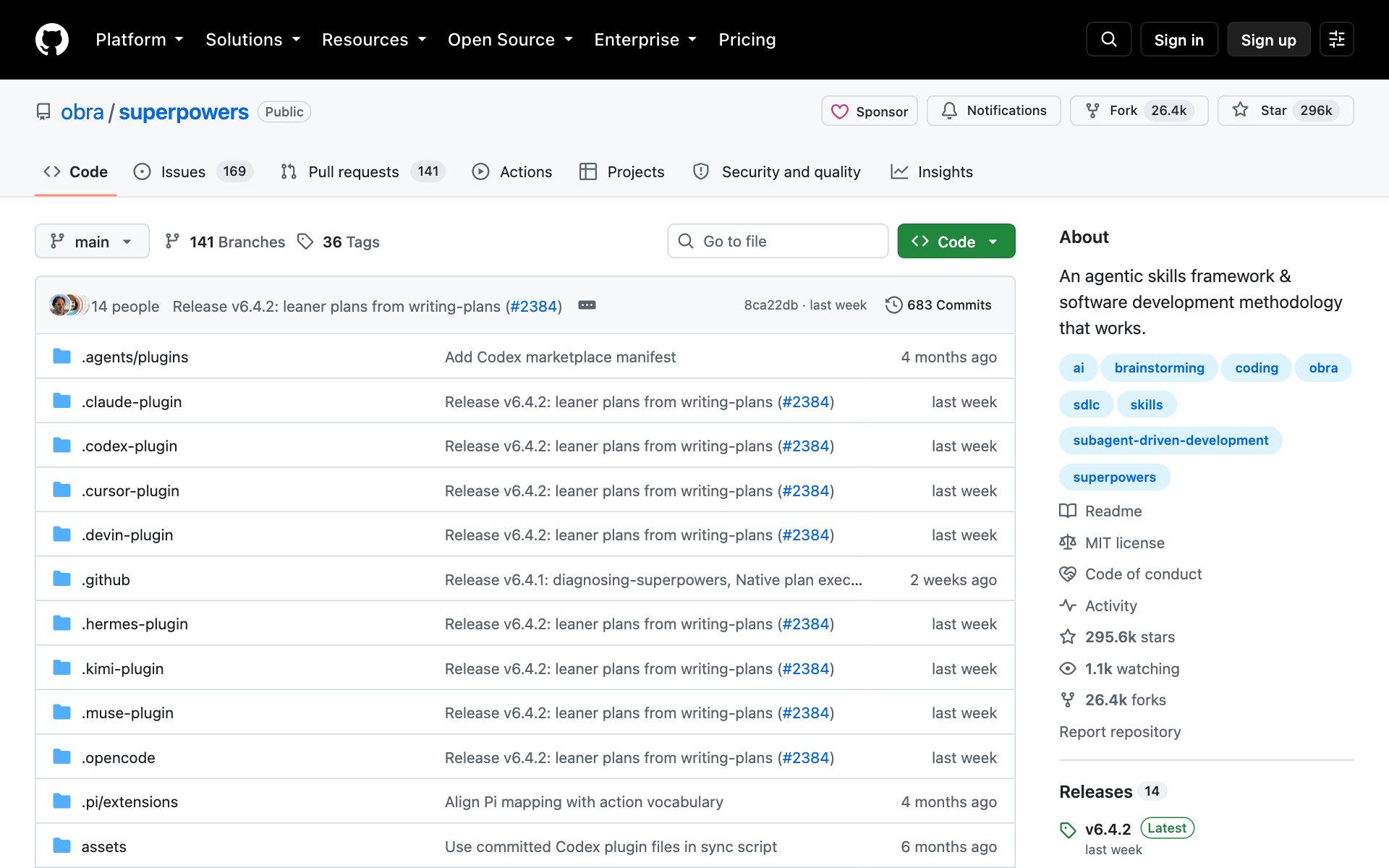 The Superpowers page on GitHub with almost 300,000 stars