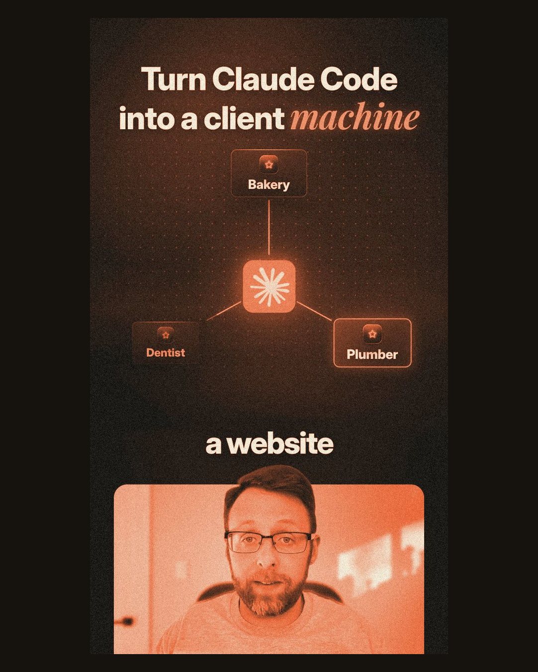 Frame 0 of a Shortify short: the title Turn Claude Code into a client machine, a small diagram under it, and Duncan's face at the bottom