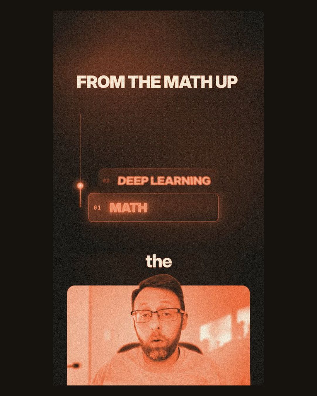 A frame from one of Duncan's shorts: dark background, one orange accent color and big type