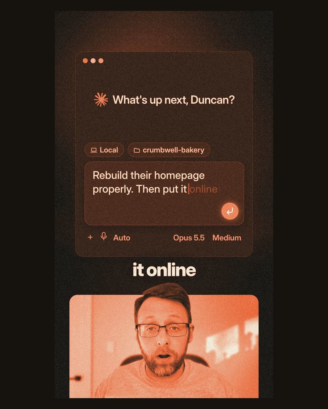 A frame from a short showing a prompt typing into the Claude app